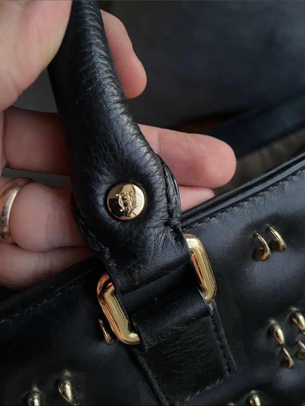 Olivia Harris Tribeca Black Hunger Quilted Satchel with Gold Stud Detailing - Picture 5 of 6